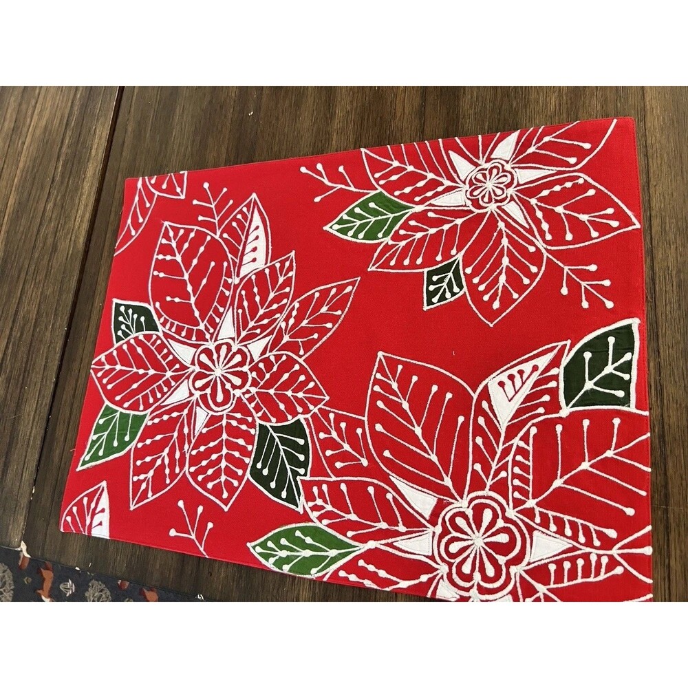 4 Crate & Barrel Placemats Set red green holiday Winterfest Christmas table